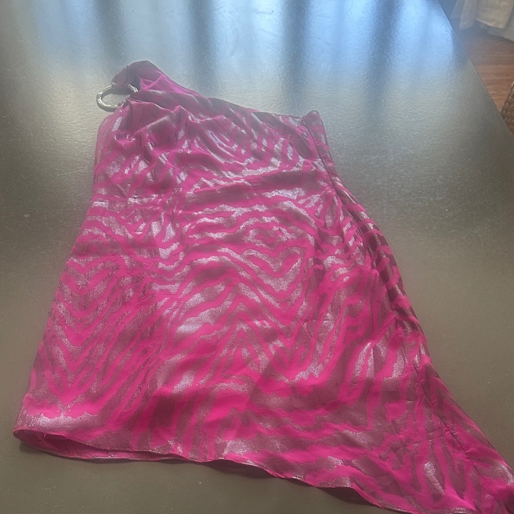 Women Asymmetrical Dress - Fuchsia Zebra Print
